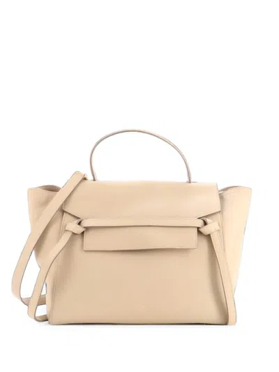 Pre-owned Celine Belt Bag Textured Leather Mini Shoulder Bag In Neutrals