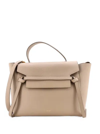 Pre-owned Celine Belt Bag Textured Leather Mini Shoulder Bag In Neutrals