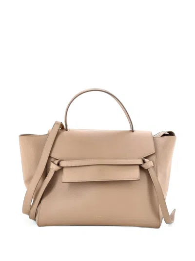 Pre-owned Celine Belt Bag Textured Leather Mini Shoulder Bag In Neutrals