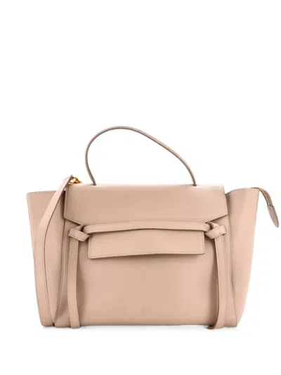 Pre-owned Celine Belt Bag Textured Leather Mini Shoulder Bag In Neutrals