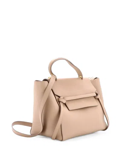 Pre-owned Celine Belt Bag Textured Leather Mini Shoulder Bag In Neutrals