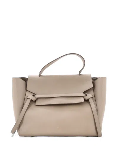 Pre-owned Celine Belt Bag Textured Leather Mini Shoulder Bag In Neutrals