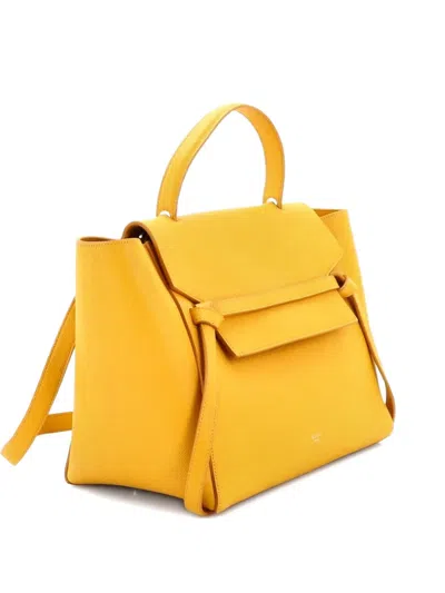 Pre-owned Celine Belt Bag Textured Leather Mini Shoulder Bag In Yellow