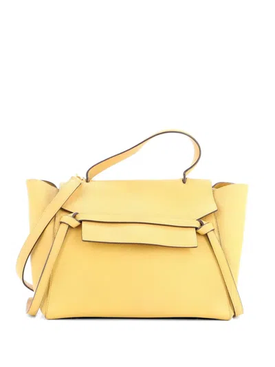 Pre-owned Celine Belt Bag Textured Leather Mini Shoulder Bag In Yellow