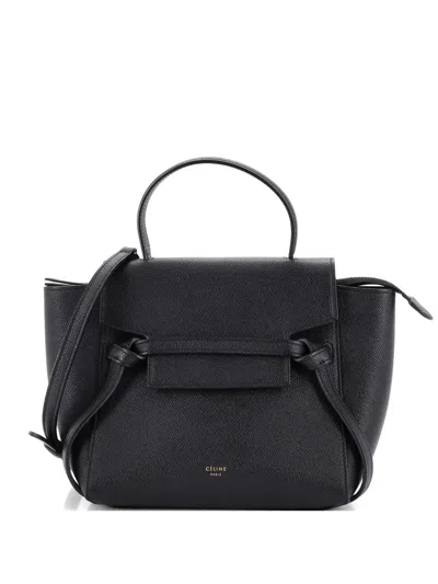 Pre-owned Celine Belt Bag Textured Leather Nano Shoulder Bag In Black