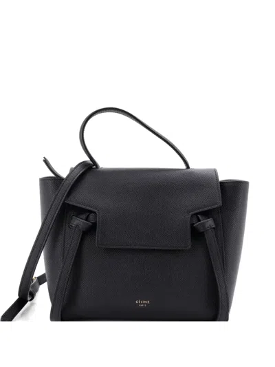 Pre-owned Celine Belt Bag Textured Leather Nano Shoulder Bag In Black