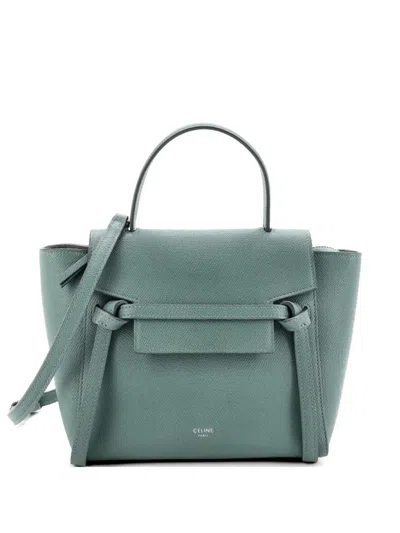 Pre-owned Celine Belt Bag Textured Leather Nano Shoulder Bag In Blue