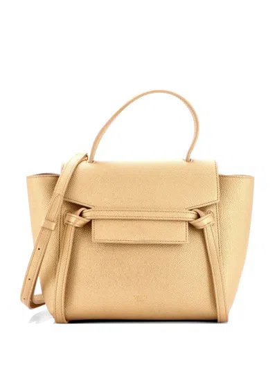 Pre-owned Celine Belt Bag Textured Leather Nano Shoulder Bag In Gold