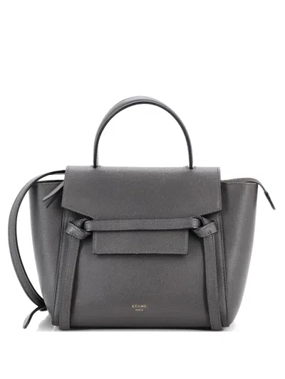 Pre-owned Celine Belt Bag Textured Leather Nano Shoulder Bag In Gray