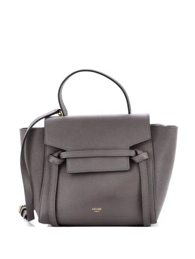 Pre-owned Celine Belt Bag Textured Leather Nano Shoulder Bag In Gray