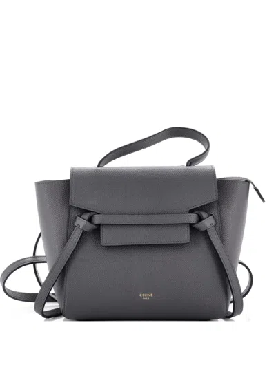 Pre-owned Celine Belt Bag Textured Leather Nano Shoulder Bag In Gray