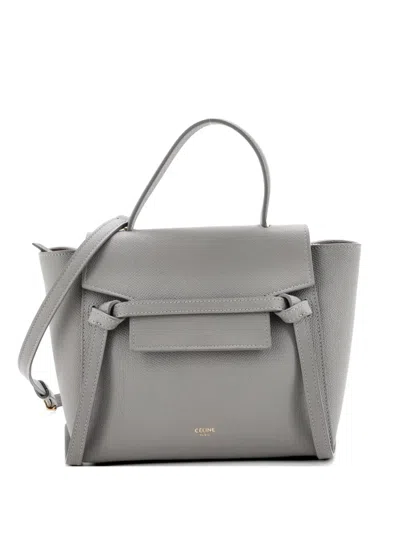 Pre-owned Celine Belt Bag Textured Leather Nano Shoulder Bag In Gray