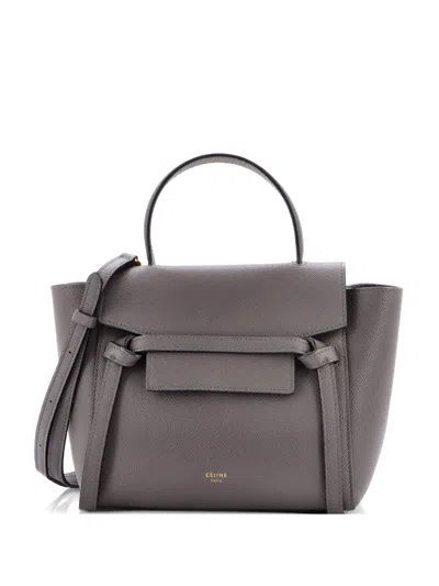 Pre-owned Celine Belt Bag Textured Leather Nano Shoulder Bag In Gray