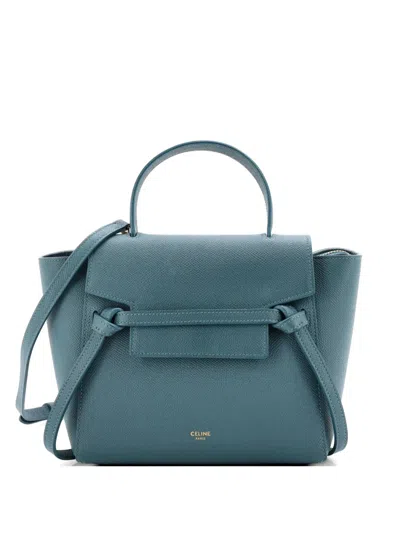 Pre-owned Celine Belt Bag Textured Leather Nano Shoulder Bag In Green