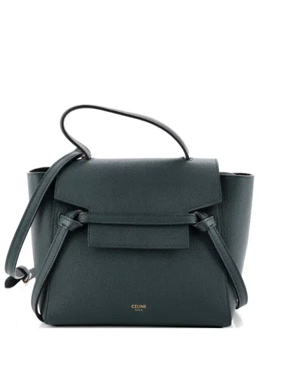 Pre-owned Celine Belt Bag Textured Leather Nano Shoulder Bag In Green