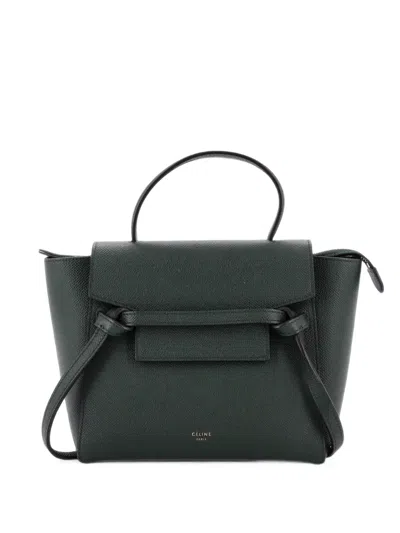 Pre-owned Celine Belt Bag Textured Leather Nano Shoulder Bag In Green