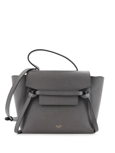 Pre-owned Celine Belt Bag Textured Leather Nano Shoulder Bag In Grey