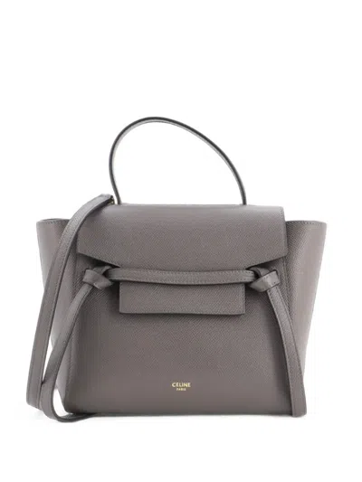 Pre-owned Celine Belt Bag Textured Leather Nano Shoulder Bag In Grey