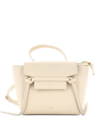 Pre-owned Celine Belt Bag Textured Leather Nano Shoulder Bag In Neutral