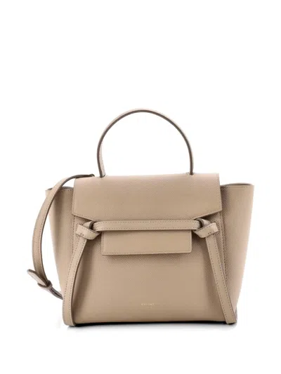 Pre-owned Celine Belt Bag Textured Leather Nano Shoulder Bag In Neutral