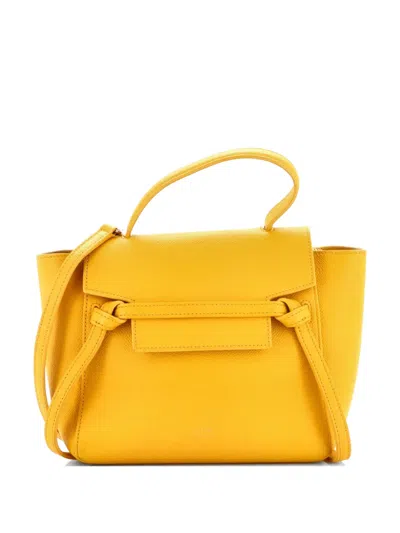 Pre-owned Celine Belt Bag Textured Leather Nano Shoulder Bag In Yellow