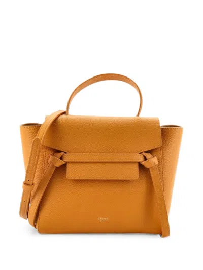 Pre-owned Celine Belt Bag Textured Leather Nano Shoulder Bag In Yellow