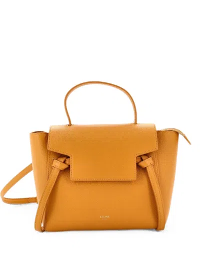 Pre-owned Celine Belt Bag Textured Leather Nano Shoulder Bag In Yellow