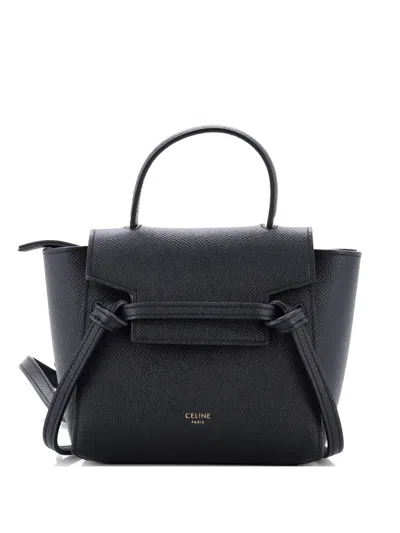 Pre-owned Celine Belt Bag Textured Leather Pico Shoulder Bag In Black
