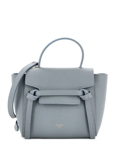 Pre-owned Celine Belt Bag Textured Leather Pico Shoulder Bag In Blue