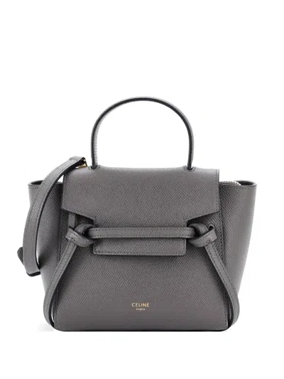 Pre-owned Celine Belt Bag Textured Leather Pico Shoulder Bag In Gray