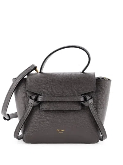 Pre-owned Celine Belt Bag Textured Leather Pico Shoulder Bag In Gray