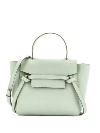 Pre-owned Celine Belt Bag Textured Leather Pico Shoulder Bag In Green