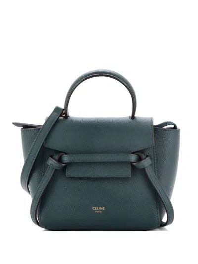 Pre-owned Celine Belt Bag Textured Leather Pico Shoulder Bag In Green