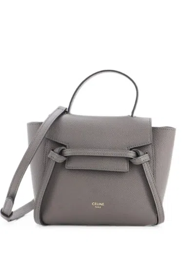 Pre-owned Celine Belt Bag Textured Leather Pico Shoulder Bag In Grey