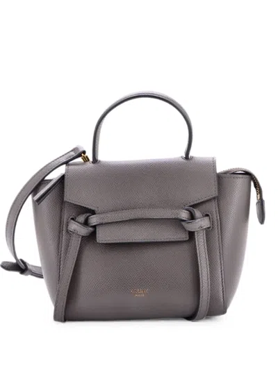 Pre-owned Celine Belt Bag Textured Leather Pico Shoulder Bag In Grey