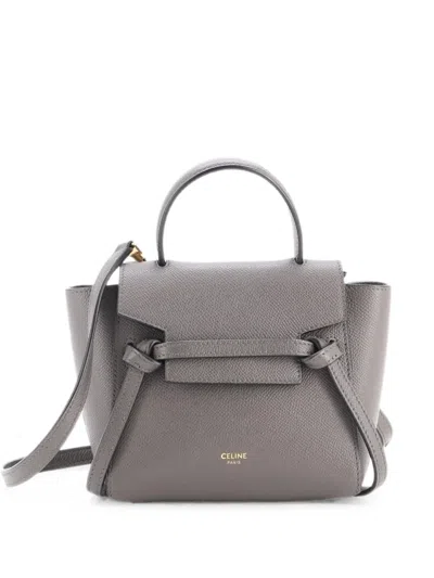 Pre-owned Celine Belt Bag Textured Leather Pico Shoulder Bag In Grey