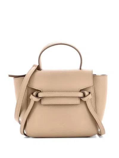 Pre-owned Celine Belt Bag Textured Leather Pico Shoulder Bag In Neutral