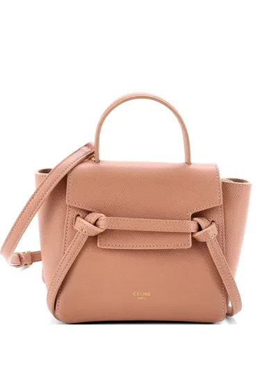 Pre-owned Celine Belt Bag Textured Leather Pico Shoulder Bag In Neutral