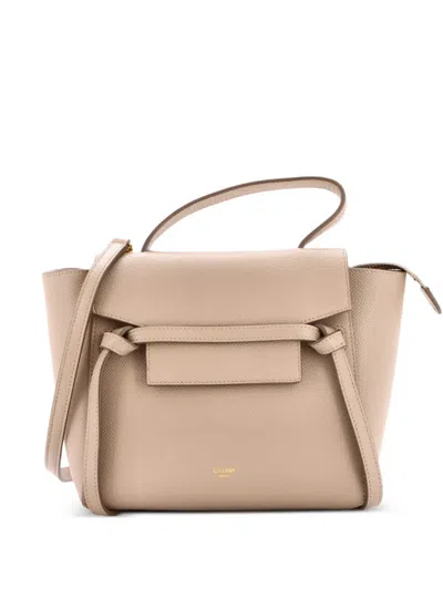 Pre-owned Celine Belt Bag Textured Leather Pico Shoulder Bag In Neutral