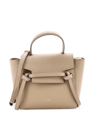 Pre-owned Celine Belt Bag Textured Leather Pico Shoulder Bag In Neutral
