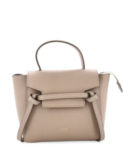Pre-owned Celine Belt Bag Textured Leather Pico Shoulder Bag In Neutrals