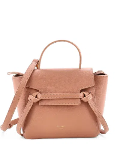 Pre-owned Celine Belt Bag Textured Leather Pico Shoulder Bag In Neutrals