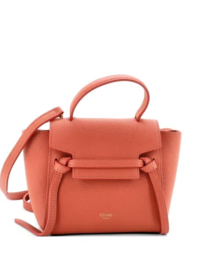 Pre-owned Celine Belt Bag Textured Leather Pico Shoulder Bag In Pink