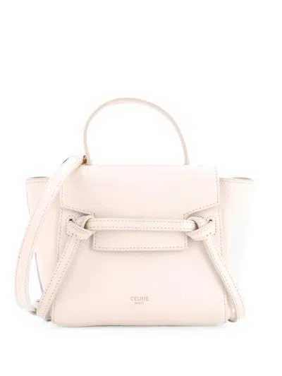 Pre-owned Celine Belt Bag Textured Leather Pico Shoulder Bag In White