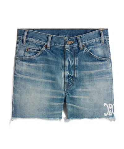 Celine Belt-loop Denim Shorts In Gray