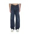 Celine Straight Leg Trousers Contrast Stitching In Blue