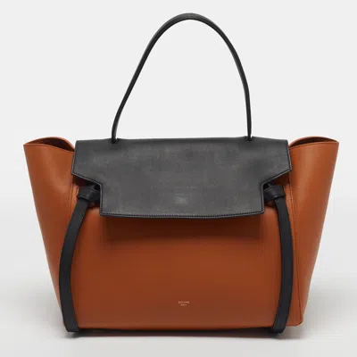 Pre-owned Celine Belt Medium Brown/black Leather Top Handle Bag
