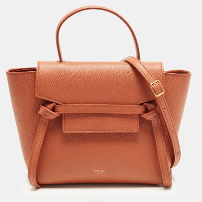 Pre-owned Celine Belt Nano Brick Brown Leather Top Handle Bag