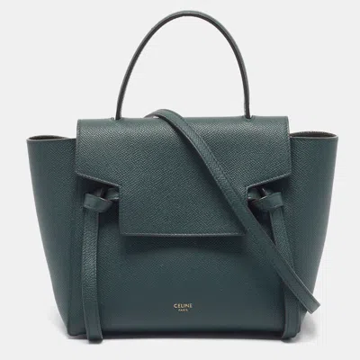 Pre-owned Celine Belt Nano Dark Green Leather Top Handle Bag