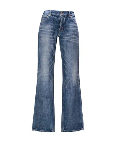 Celine Belt Ring Denim Trousers In Blue